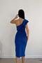 Cobalt Blue Scuba Fabric Dress with Flywheel and Slit Detail - 4