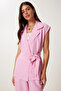 Belted Vest Palazzo Knitted Suit Pink Lby0002 - 3