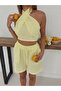 Women's Tie Detail Muslin Fabric Shorts Set - 4
