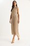 Women's Beige Thick Strap Knitted Belted Lined Midi Pleated Dress Fe-118 60283435 - 2