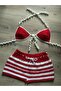 Lobster Handmade Red and White Tie-Up Knitted Bikini & Shorts Set – Water Resistant Crochet Set - 8