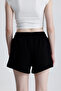 Women's Black Shorts Modal Fabric Soft Textured Stretchy Lycra Lace-Up Double Pocket Shorts - 7
