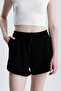 Women's Black Shorts Modal Fabric Soft Textured Stretchy Lycra Lace-Up Double Pocket Shorts - 2