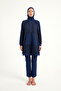 Navy Blue Tulle Detailed Fully Covered Hijab Swimsuit M2534-2 - 5