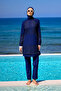 Navy Blue Tulle Detailed Fully Covered Hijab Swimsuit M2534-2 - 3