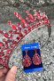 Ivanna Red Bridal Henna Crown Special Occasion Accessory Women's Crown and Drop Shuttle Earring Set - 3