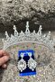 Victoria Silver Bridal Henna Crown Special Occasion Accessory Women's Crown and Wide Shuttle Earring Set