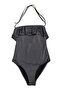 Ruffled Plain Strap Gray Women's Swimsuit