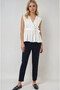 Women's White Double Breasted Collar Elastic Waist Belted Blouse Hzl25S-Bd19661 - 2