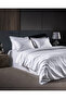 Thalie Double 100% Cotton Striped - 300Tc Satin Bed Sheet Pieces Duvet Cover Set - White