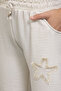 Cream Star Embroidered Wide Leg Comfortable Fabric Girls' Trousers 21147 - 6