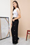 Black Button Detailed Wide Leg Girl's Belted Trousers 21151 - 6