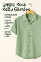 Men's Green-White Striped Short Sleeve Summer Shirt – Comfortable Flowing Cool Fabric - 5