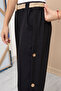 Black Button Detailed Wide Leg Girl's Belted Trousers 21151 - 4