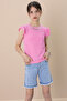 Sequined Jean Shorts Pink Necklace Detailed Badi Girl's 2 Piece Set 21108 - 2