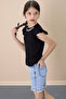 Sequined Jean Shorts Black Necklace Detailed Badi Girl's 2 Piece Set 21110 - 6