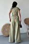Women's Double Bottom Top Suit Lace-Up Loose Cut Flowy Summer Short Sleeve Kimono Jacket Palazzo Pants - 8