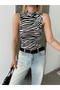 Women's Ecru Zebra Turtleneck Tank Top - 4