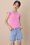 Sequined Jean Shorts Pink Necklace Detailed Badi Girl's 2 Piece Set 21108 - 5