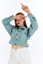 Women's Bomber Gabardine Jacket Snap Button College Denim Jacket with Pockets Colorful Easy to Match Jacket