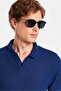 Men's Slim Fit Slim Fit Viscose Fabric Patterned Plain Pique Buttonless Navy Blue Polo Neck T-Shirt