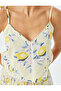 V-Neck Spaghetti Strap Lemon Printed Cotton Pajama Top - 5