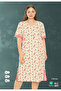 Women's Plus Size Patterned 100% Cotton Short Sleeve Nightgown / Cream - Pink - - B 518