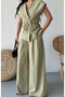 Women's Oversize Tie-Up Vest Trousers Set Khaki - 2