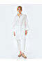 Cotton Floral Embroidery Detailed 3/4 Sleeve Shirt Collar Long Oversize Tunic - 3