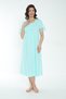 Women's Plus Size V-Neck Slit 100% Cotton Short Sleeve Nightgown / Blue - - B 564 - 2