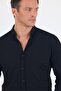 Men's Black Italian Buttoned Collar Long Sleeve Slim Fit Shirt 1004250254 - 4