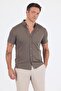 Men's Dark Khaki Italian Button-Down Collar Short Sleeve Slim Fit Shirt 1004250255