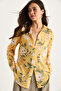 Women's Yellow Patterned Digital Printed Regular Summer Knitted Shirt 60282014