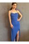 Blue Scuba Fabric Aabley Slit Dress - 4