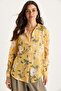 Women's Yellow Patterned Digital Printed Regular Summer Knitted Shirt 60282014 - 2