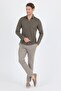 Men's Dark Khaki Long Sleeve Knitted Polo Collar Flexible Slim Fit Shirt 1004250153_720 - 2