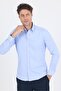 Blue Sleeve Plain Cloth Footed Hard Collar Pocketless Cotton Classic Slim Fit Shirt 1004250211