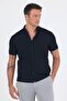 Men's Black Italian Buttoned Collar Short Sleeve Pocketless Slim Fit Shirt 1004250255 - 3