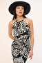 Black Halter Neckline Wrap Pattern Summer Midi Dress – for Vacation, Sightseeing, Casual and Beach Chic - 4