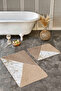 Gold - Gold Patterned Geometric Simple & Stylish 2-Piece Bathroom Mat Set with Marble Motif on Brown Floor - 4