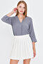 Women's Gray V-Neck Quarter Sleeve Blouse Arm-25Y001024 - 2