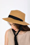 قبعة شاطئ صيفية من القش بشريط أسود قابلة للربط - 5