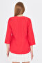 Women's Red V-Neck Quarter Sleeve Blouse Arm-25Y001024 - 5