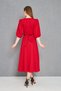 Women's Stretchy Red Fabric Double Breasted Collar Stone Belt Design Midi Evening Dress 3602 - 3