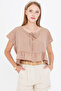 Women's Light Mink Bat Sleeve Collar Tie-Up Skirt Ruffled Oversize Crop Blouse Arm-24Y001088 - 3