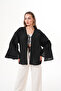 Women's Black Double Tie Linen Kimono