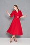 Women's Stretchy Red Fabric Double Breasted Collar Stone Belt Design Midi Evening Dress 3602 - 4