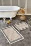 Gold - Beige Framed Motif Marble Avangarde Geometric 2-Piece Bathroom & Kitchen Mat Set on the Floor - 4