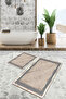 Gold - Beige Framed Motif Marble Avangarde Geometric 2-Piece Bathroom & Kitchen Mat Set on the Floor - 2