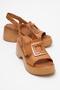 Lucia Tan Buckle Genuine Leather Women's Wedge Heeled Sandals